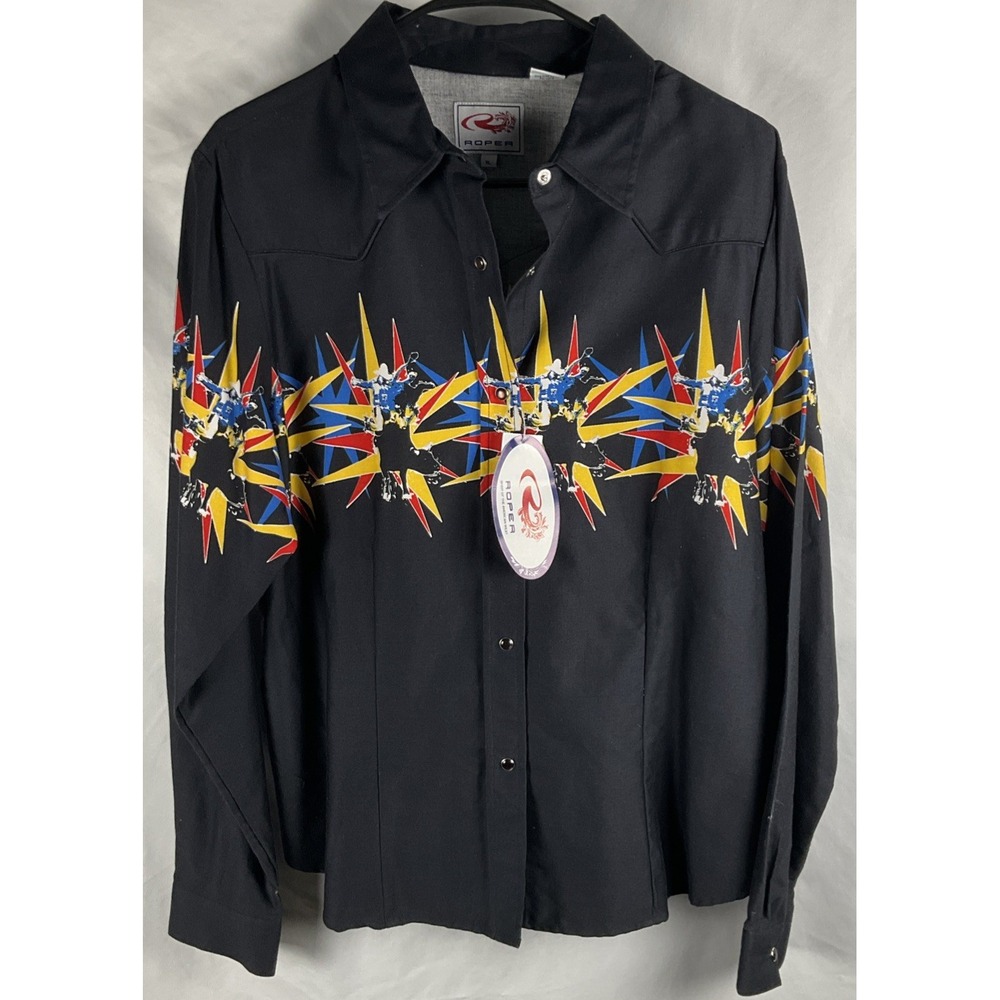 Roper Women's Black‎ XL Shirt Western Style Snap Front Long Sleeve Shirt NWT